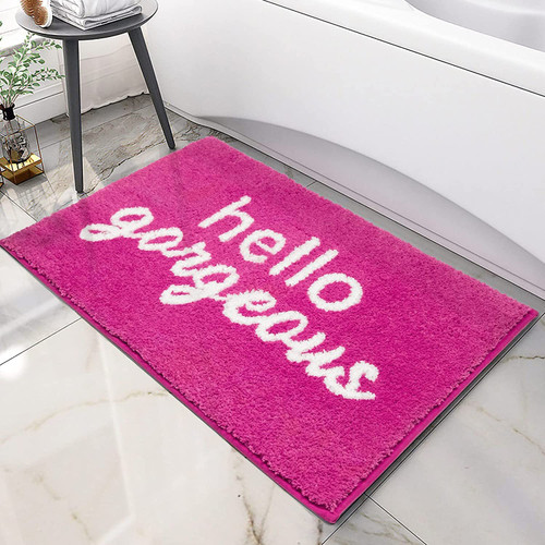 Pink Bathroom Rugs Hello Gorgeous Bath Mat for Bathroom Non Slip Soft Microfiber Cute Bath Rug Preppy Bathroom Decor 16X24 in