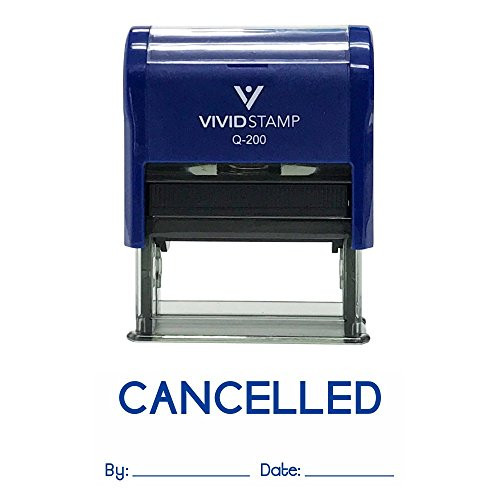 CANCELLED By Date Self Inking Rubber Stamp (Blue Ink) Medium