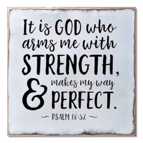 Wood Sign Hanging Home Wall Decoration It is God Who Arms Me with Strength Bible Verse Wall Art Plaque for Living Room Kitchen Batheroom Bedroom Office School 16x16inch