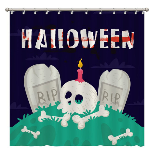 ArogGeld Halloween Skull Tombstone Shower Curtain Happy Halloweeen Shower Curtains Bathroom Curtains Custom Durable Polyester Fabric Holiday Shower Curtain for Bathroom 72x72 Inches Set with 12 Hooks