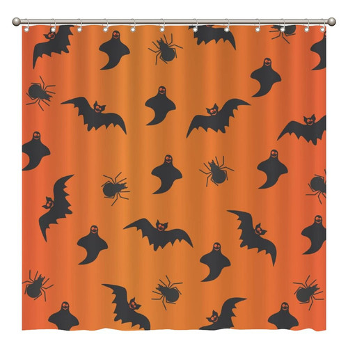 ArogGeld Halloween Bat Ghost Spiders Shower Curtain Orange and Black Halloween Shower Curtains Bathroom Curtains Custom Durable Polyester Fabric Holiday Shower Curtain for Bathroom 72x72 Inches
