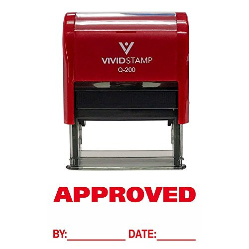 APPROVED w/By Date Line Self-Inking Office Rubber Stamp (Red) - M