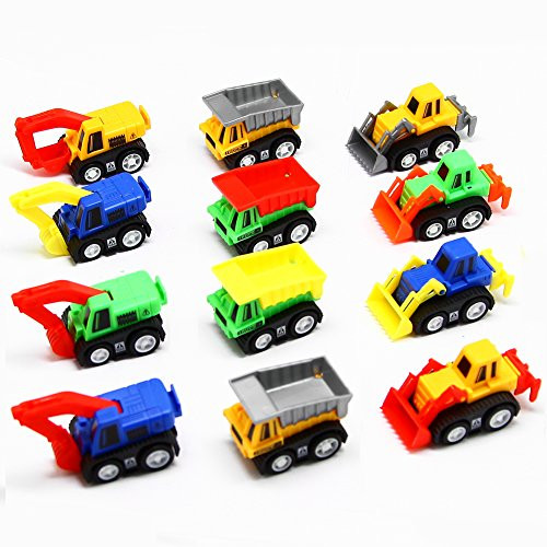 AOSILEY 12 Pack Pull Back Vehicles, Assorted Construction Vehicles Dump Truck Toys for 3,4,5,6 Year Toddlers Boys, Pull Back and Go Mini Car Kids Toy Play Set