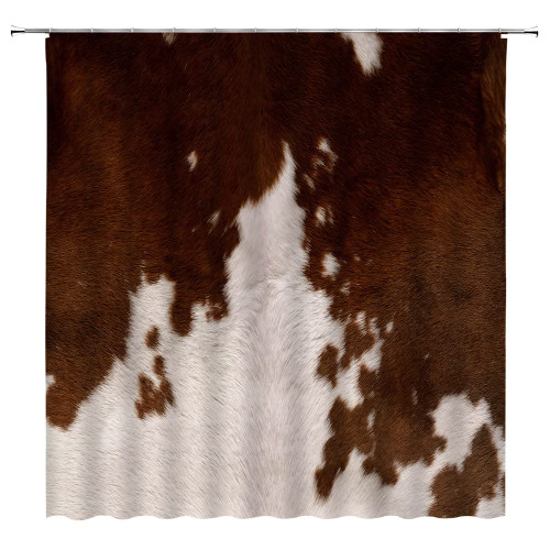 GCTNBJL Cowhide Shower Curtain Brown Milk Cow Skin Print Farmhouse Animal Luxury Vintage Western Rustic Retro Bathroom Curtain with Hooks,Brown White