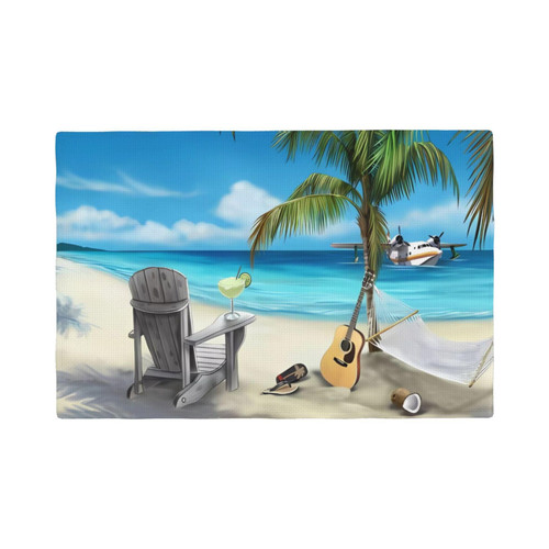 Guitar On The Beach Placemats Set Non-Slip Washable Linen Place Mats Heat Resistant Table Mats 12x18 Inch for Party Kitchen Dining Decoration
