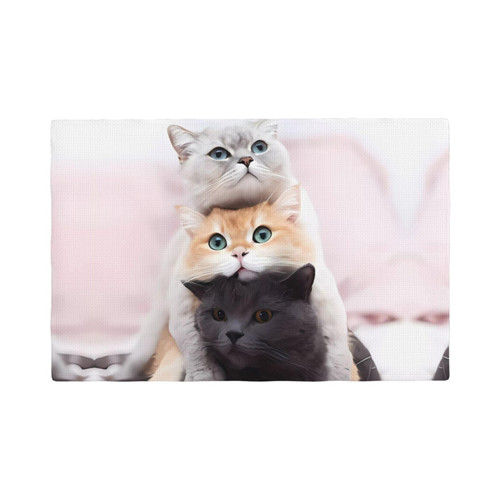 Cats Placemats Set Non-Slip Washable Linen Place Mats Heat Resistant Table Mats 12x18 Inch for Party Kitchen Dining Decoration