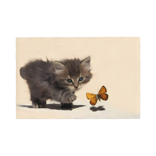 Cat and Butterfly Placemats Set Non-Slip Washable Linen Place Mats Heat Resistant Table Mats 12x18 Inch for Party Kitchen Dining Decoration