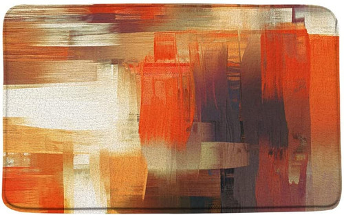 KXO Abstract Orange Bath Mat Burnt Orange Brown Oil Painting Ombre Watercolor Grunge Brushstrokes Colorful Art Modern Home Decor,Microfiber Memory Foam Bathroom Mat/Bedroom Rug 31"x20"