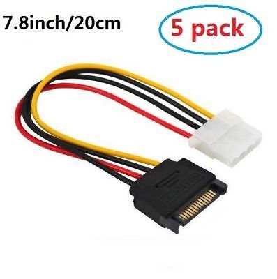 EatingBiting?R? 5pcs of SATA Power Adapter Cable 15-pin SATA Male To 4-pin Molex Female Power Adapter Cable For IDE Hard Drive Serial ATA Male to LP4 Female Power Cable 7.8inch/20cm