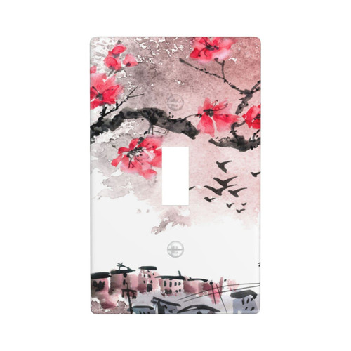 Decorative Single Toggle Switch Wall Plate Watercolor Painted City Chinese Polycarbonate Outlet Cover Unbreakable Faceplate