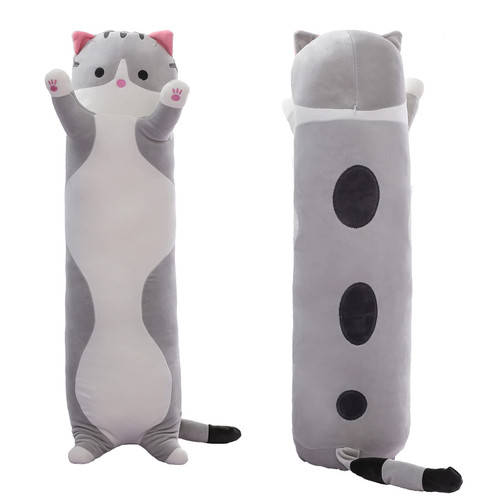 SHINUOER Long Cat Plush Pillow Cat Body Pillow,Gray Cat Stuffed Animals Soft Plushies Kawaii Stuffed Kitten Plush Toy Gift for Kids Girlfriend(Gray, 19.7Inch)
