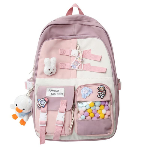 HOKMAH Cute Kawaii Backpack for Girl Boys, Back To School Gift Shoulder Bags Backpack Aesthetic Laptop Schoolbag for Teens(Pink)