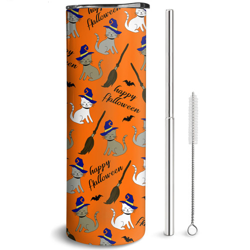 Mosdeim Halloween Tumbler 20 oz Travel Holiday Coffee Mug Witch Cat Skinny Tumblers with Lid and Straw Stainless Steel Insulated Coffee Cups Holloween Gifts for Women Girls