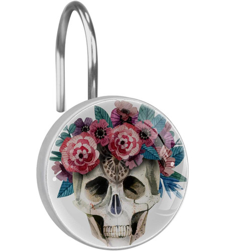Day of The Dead Sugar SkullShower Curtain Hooks Rings, Rust-Resistant Metal Glide Shower Hooks for Bathroom Shower Rods Curtains Set of 12