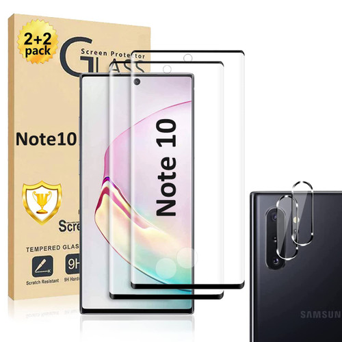 Micger Galaxy Note 10 Screen Protector, 2 Pack Screen Protector?2+2 Pack?2 Pack Camera Lens Protector, Compatible Fingerprint, Easy Installation, 3D Glass 9H Hardness Tempered Glass Screen Protector for Samsung Galaxy Note 10