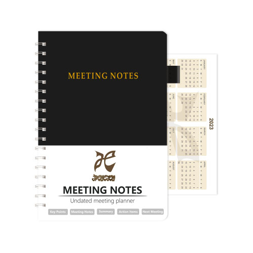 Meeting Notes Notebook for Work with Summary and Action Items, 7 * 10" Project Meeting Planner with 2023-2024 Calendar, Meeting to Do and Agenda Organizer for Women and Man, 90 Meetings, Black
