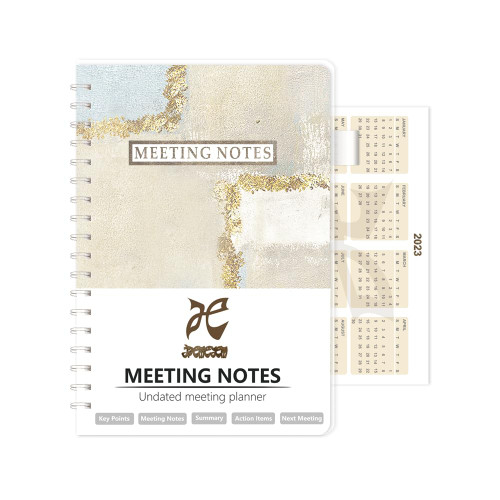 Meeting Notebook for Work with Action Items, 7*10" Meeting Agenda Notes Notebook with 2023-2024 Calendar for Office, Business Work Daily Notes Journal for Project Meeting Management, 90 Meetings, Gold
