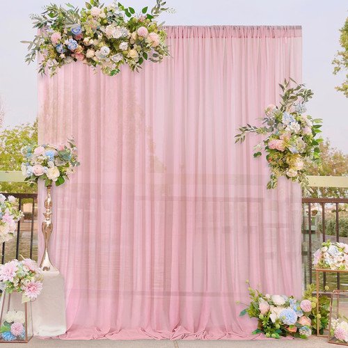 Dusty Rose Chiffon Backdrop Curtain for Parties 10ft x 8ft Wedding Background Drapes Sheer Bridal Shower Fabric