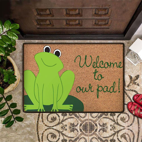 Door Mat Welcome to Our Pad! Frog Welcome Non-Slip Mats Funny Doormat Decor for Bathroom Kitchen Front Porch Rugs Home Decor Entrance 16 * 24in/40 * 60cm