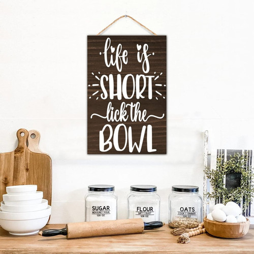 WSDESDEC Personalized Home Wall Decor Sign Life Is Short Lick The Bowl Artwork Decoration for Mantel Vintage Positive Wooden Sign Wooden Signs Gift Kitchen 8x12in WSDESDEC Personalized Home Wall Decor Sign Life Is Short Lick The Bowl Artwork Decoration for Mantel Vintage Positive Wooden Sign Wooden Signs Gift Kitchen 8x12in
