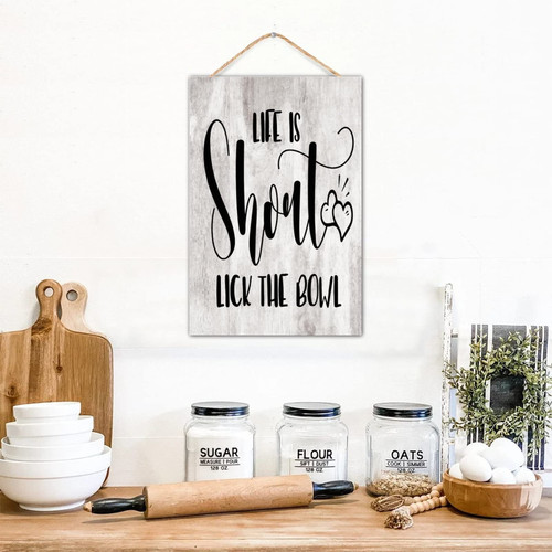 WSDESDEC Life Is Short Lick The Bowl Home Decor Wood Home Sign Modern Signs Motivational Wooden Sign for Dinning Room Nursery Mantel 8x12in WSDESDEC Life Is Short Lick The Bowl Home Decor Wood Home Sign Modern Signs Motivational Wooden Sign for Dinning Room Nursery Mantel 8x12in