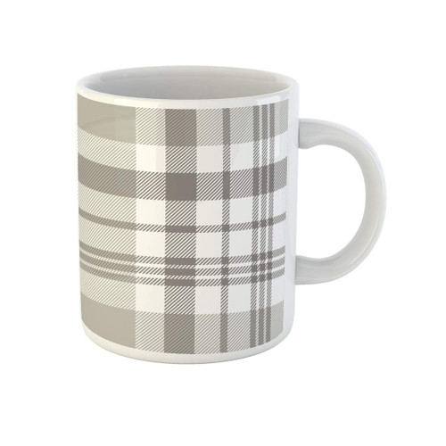 Awowee Coffee Mug Brown Plaid Check Pattern in Grey Taupe and White 11 Oz Ceramic Tea Cup Mugs Best Gift Or Souvenir For Family Friends Coworkers