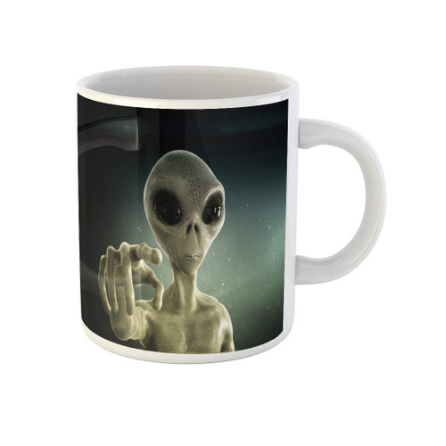 Awowee Coffee Mug Gray Ufo Alien 3D Blue Extraterrestrial Grey Roswell Eye 11 Oz Ceramic Tea Cup Mugs Best Gift Or Souvenir For Family Friends Coworkers