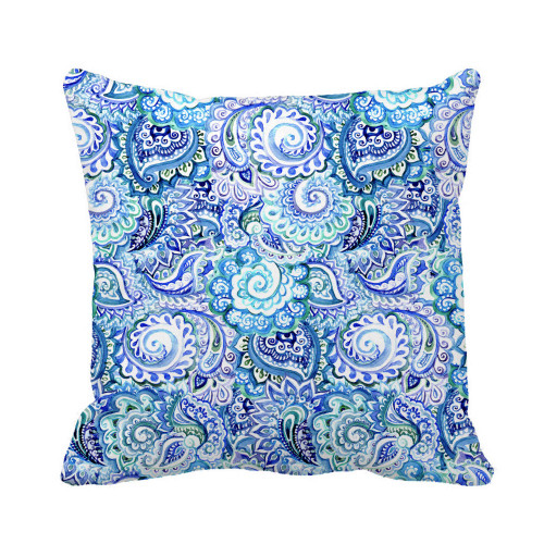 Awowee Throw Pillow Cover Watercolor Damask Ornamental Indian Curves and Paisleys Blue Pattern 16x16 Inches Pillowcase Home Decorative Square Pillow Case Cushion Cover
