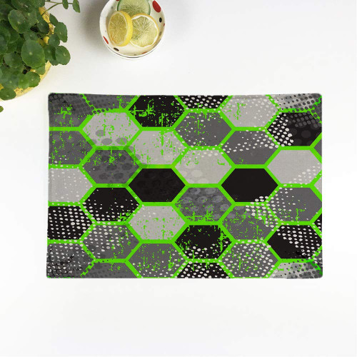 rouihot Set of 4 Placemats Abstract Pattern Pentagons Black White Grey Green Neon Colors Non-Slip Doily Place Mat for Dining Kitchen Table