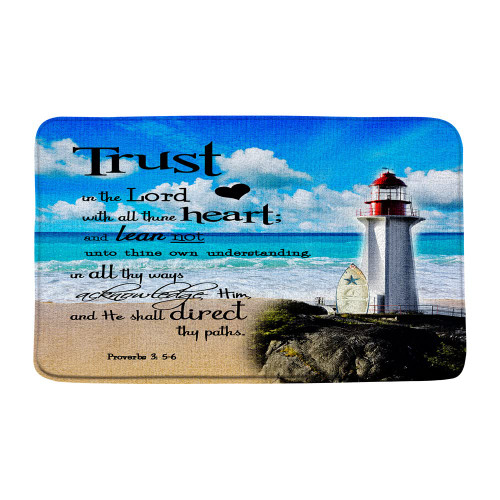 SRAUYST Inspirational Quote Bath Mat Trust in Lord Movtivational Words Ocean Beach Lighthouse Coastal Nautical Modern Art Microfiber Memory Foam Bathroom Rugs