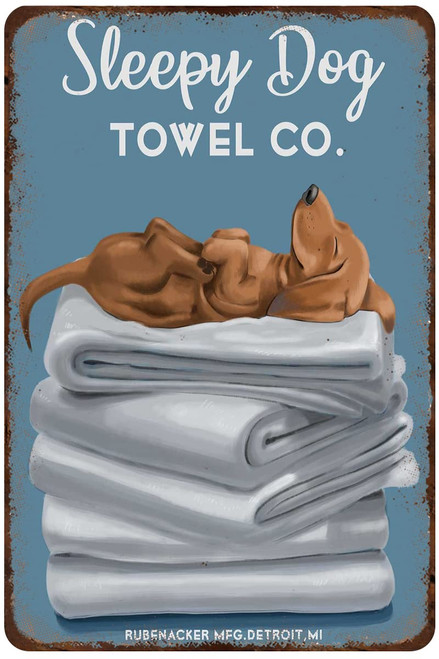 Mocozim Retro Metal Tin Sign Dachshund Bath Towel, Dachshund Art Print Wall Decor Laundry Room Art Print Vintage Metal Sign Decorative Sign Wash Room Decor Bathroom Signs 8X12Inch