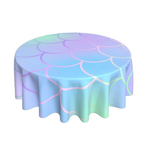 Round Tablecloth Magic-Mermaid-Fishscale-Pattern 60 Inch Polyester Table Cloth Table Cover for Dining Table,Parties,Camping