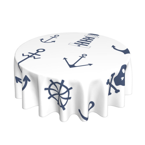 Round Tablecloth Navy-Nautical-Symbols 60 Inch Polyester Table Cloth Table Cover for Dining Table,Parties,Camping