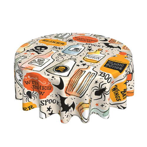 Round Tablecloth Vintage-Potions-Nurse-Halloween 60 Inch Polyester Table Cloth Table Cover for Dining Table,Parties,Camping