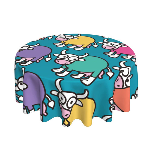 Round Tablecloth Stupid-Funny-Cow-Rainbow 60 Inch Polyester Table Cloth Table Cover for Dining Table,Parties,Camping