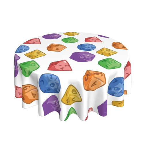 Round Tablecloth Rainbow-Jelly-Dice-Word 60 Inch Polyester Table Cloth Table Cover for Dining Table,Parties,Camping