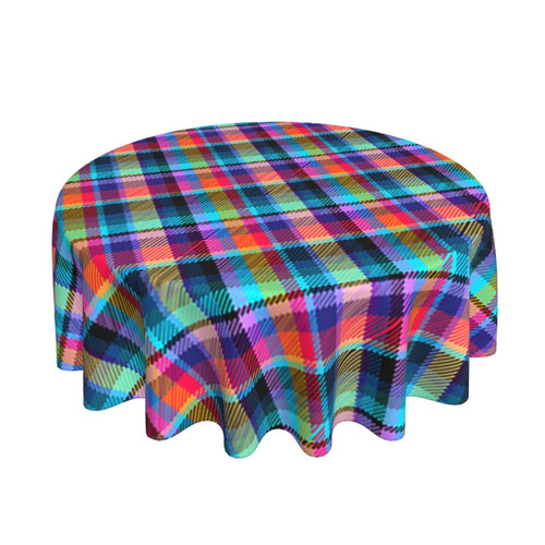 Round Tablecloth Madras-Plaid-Tropical-Tartan 60 Inch Polyester Table Cloth Table Cover for Dining Table,Parties,Camping
