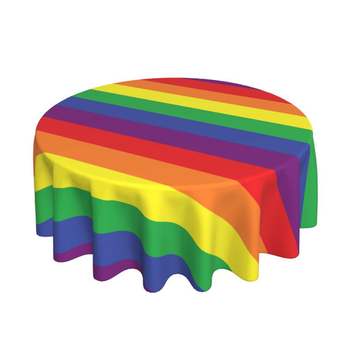 Round Tablecloth LGBT-Rainbow-Pride-Stripes 60 Inch Polyester Table Cloth Table Cover for Dining Table,Parties,Camping