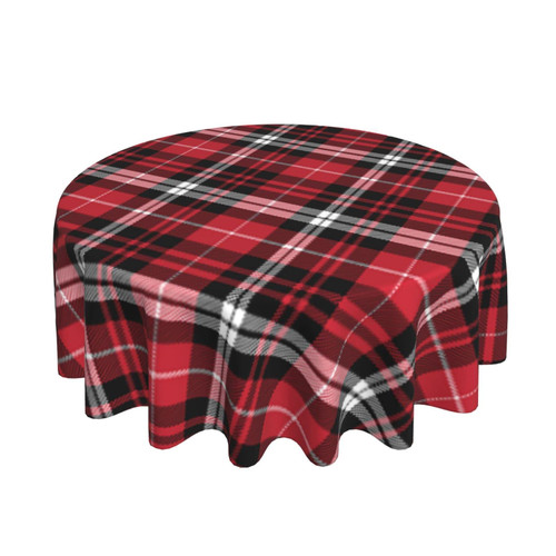 Round Tablecloth Black-Red-Plaid-Tartan 60 Inch Polyester Table Cloth Table Cover for Dining Table,Parties,Camping