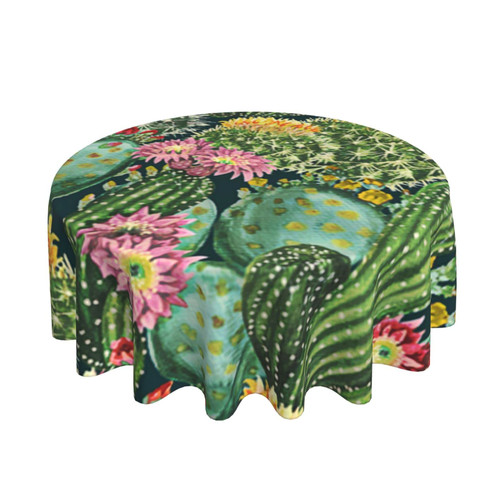 Round Tablecloth Tropical-Cactus-Flowers-Vintage 60 Inch Polyester Table Cloth Table Cover for Dining Table,Parties,Camping