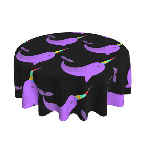 Round Tablecloth Cartoon-Narwhal-Print 60 Inch Polyester Table Cloth Table Cover for Dining Table,Parties,Camping