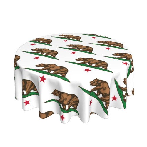 Round Tablecloth California-Bear-Proud 60 Inch Polyester Table Cloth Table Cover for Dining Table,Parties,Camping