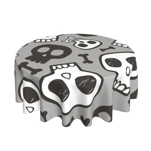Round Tablecloth Hipster-Grey-Skull-Halloween 60 Inch Polyester Table Cloth Table Cover for Dining Table,Parties,Camping