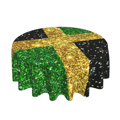 Round Tablecloth Glitter-Jamaica-Flag-Proud 60 Inch Polyester Table Cloth Table Cover For Dining Table,Parties,Camping
