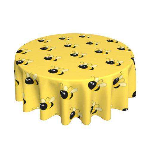 Round Tablecloth Hard-Working-Bee-Cartoon-Yellow 60 Inch Polyester Table Cloth Table Cover for Dining Table,Parties,Camping