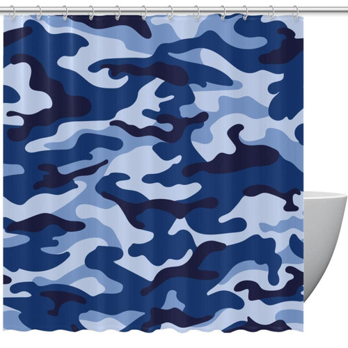 Blue Navy Grey Camouflage Color Shower Curtains for Bathroom - Odorless Curtain for Bathroom Showers and Bathtubs, 72 x 72, 12 Hooks Included