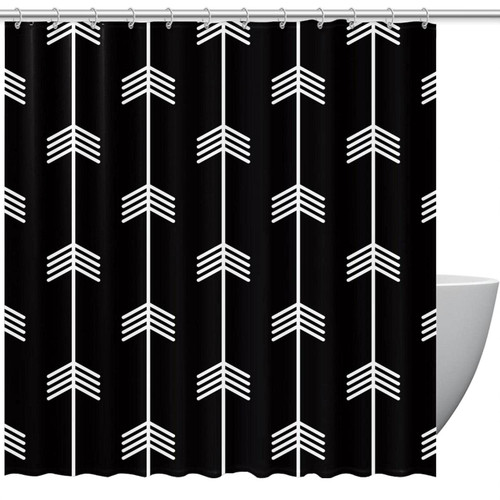 Shower Curtain, White Arrow Pattern Black Background Bathroom Curtain, Bathroom Shower Curtain with Hooks, Kids Bathroom Decor 72 Inch