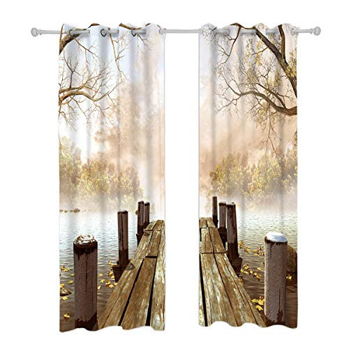Riyidecor Rustic Wooden Bridge Curtains Blackout Nature Foggy Lake River Ocean Scene Beige Artwork Autumn Living Room Bedroom Window Drapes Treatment Fabric (2 Panels 52 x 84 Inch) Riyidecor Rustic Wooden Bridge Curtains Blackout Nature Foggy Lake River Ocean Scene Beige Artwork Autumn Living Room Bedroom Window Drapes Treatment Fabric (2 Panels 52 x 84 Inch)