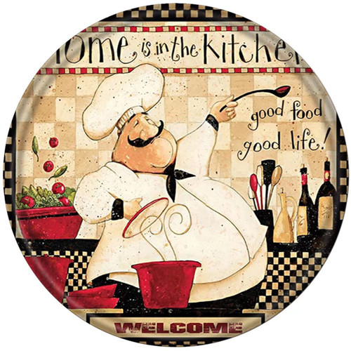 WZVZGZ Metal Round Tin Sign Chef Antique Tin Sign Rustic Wall Decor Metal Wall Plate Vintage Tin 12x12inch WZVZGZ Metal Round Tin Sign Chef Antique Tin Sign Rustic Wall Decor Metal Wall Plate Vintage Tin 12x12inch