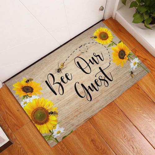 Door Mat Bee Our Guest Sunflower and Daisy Insect Welcome Non-Slip Mats Funny Doormat Decor for Bathroom Kitchen Front Porch Rugs Home Decor Entrance 20*31in/50*80cm
